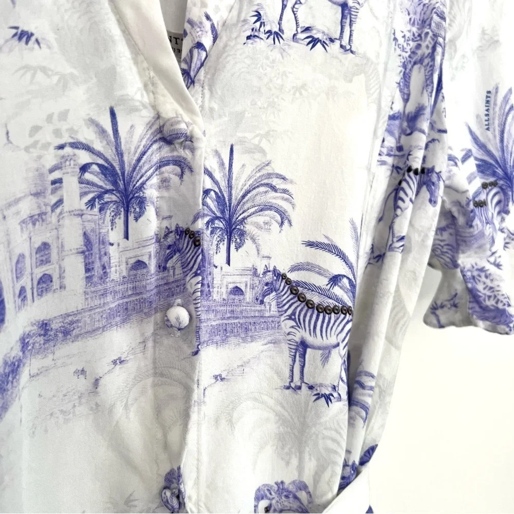 AllSaints Fay Tajpur Shirt Dress Blue and White Size 6 - Picture 3 of 12